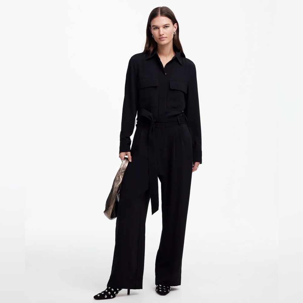 NWT Madewell Black Tie-Waist Straight-Leg Jumpsuit